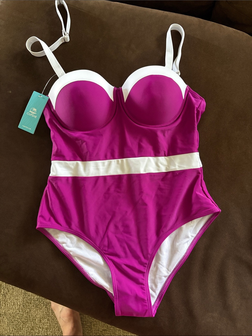 Cupshe Fuchsia and White Padded One-Piece Swimsuit
